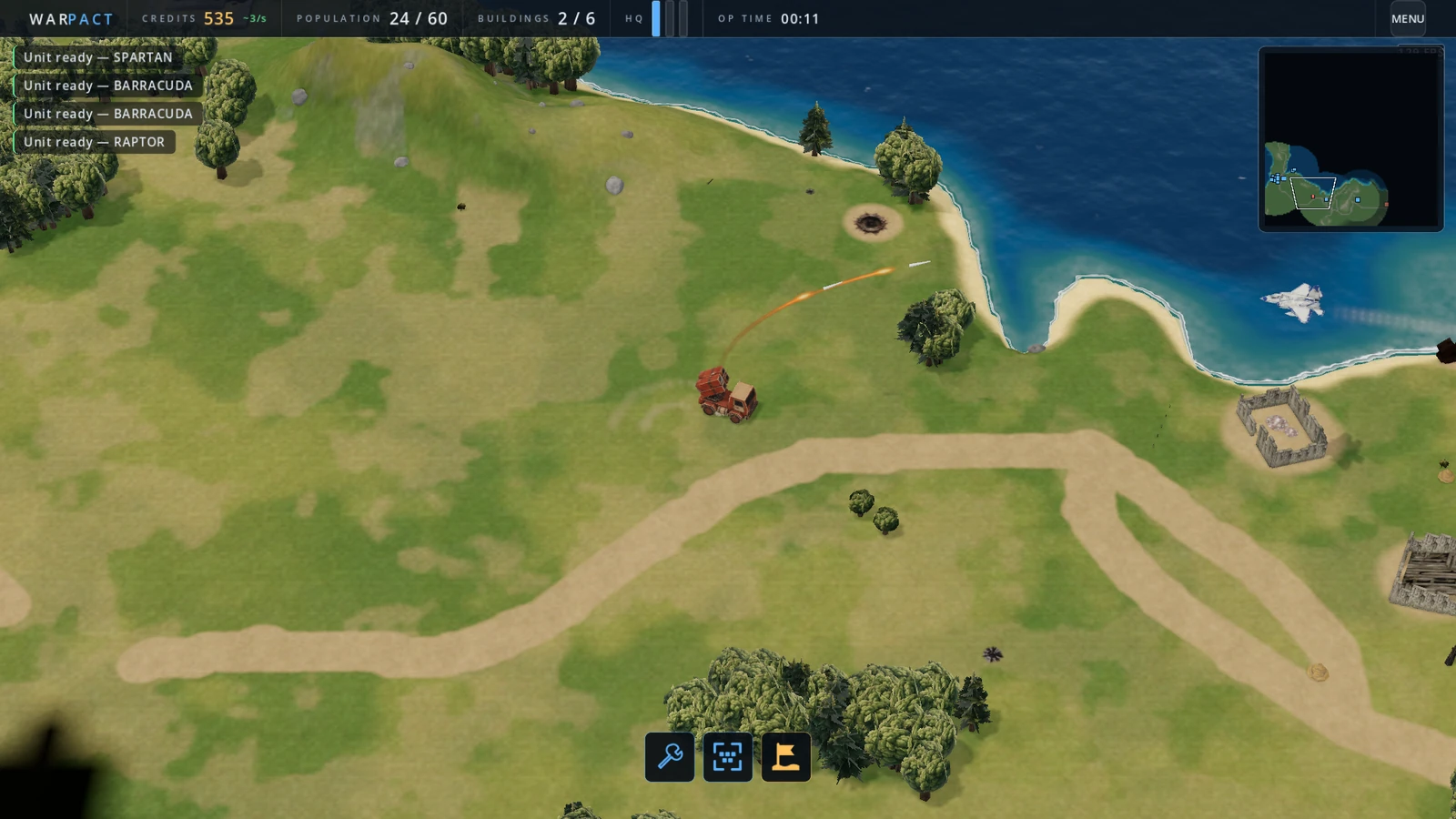 The finished 791-triangle missile truck in Warpact, firing two missiles at an incoming jet